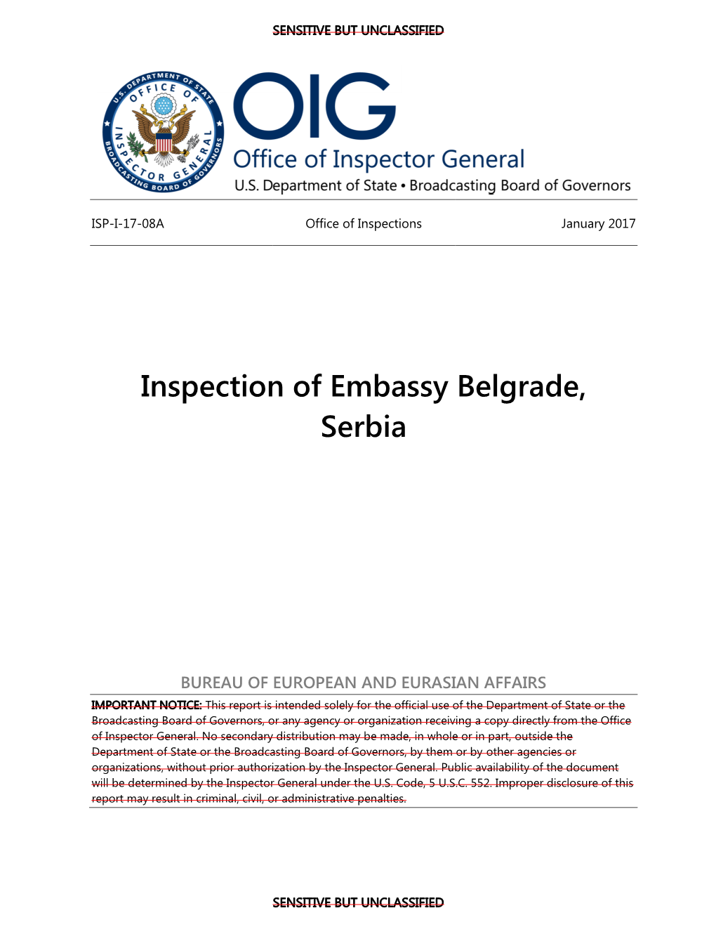 Inspection of Embassy Belgrade, Serbia