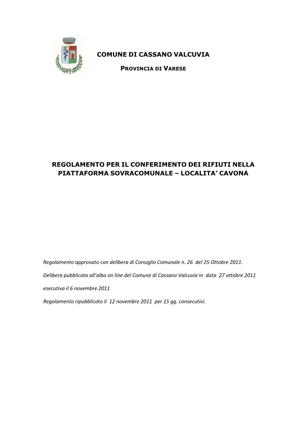 Comune Di Cassano Valcuvia Regolamento Per Il