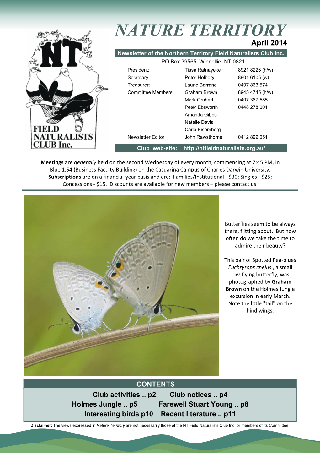 NATURE TERRITORY April 2014 Newsletter of the Northern Territory Field Naturalists Club Inc