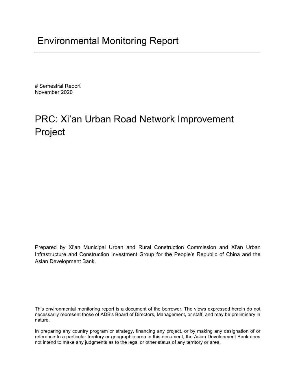 Environmental Monitoring Report PRC: Xi'an Urban Road Network