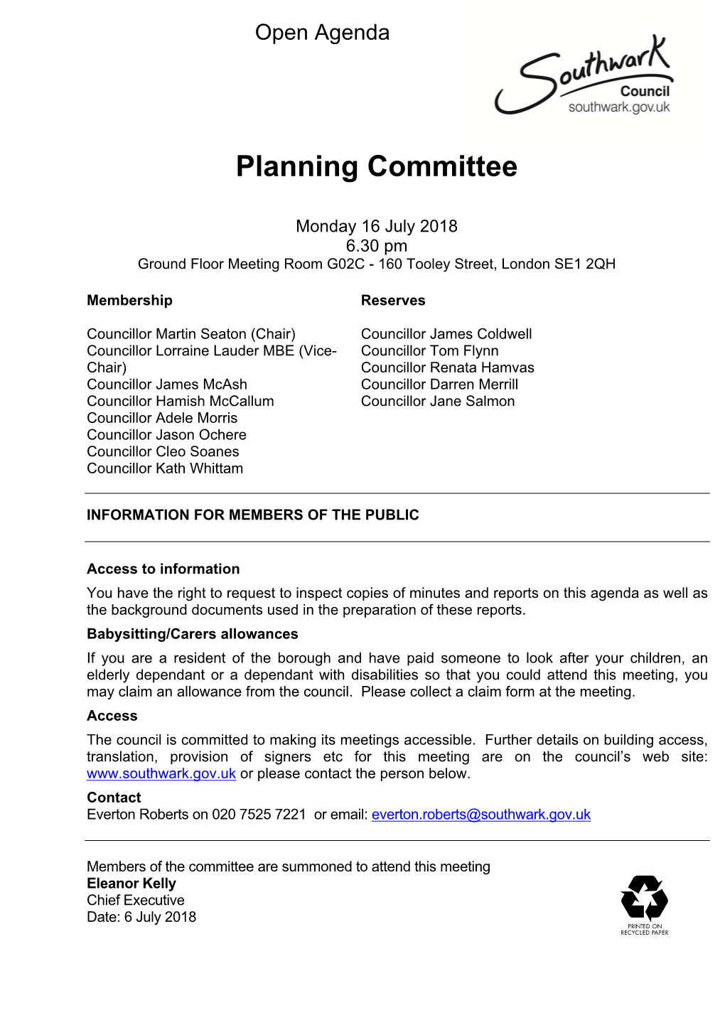 (Public Pack)Agenda Document for Planning Committee, 16/07/2018