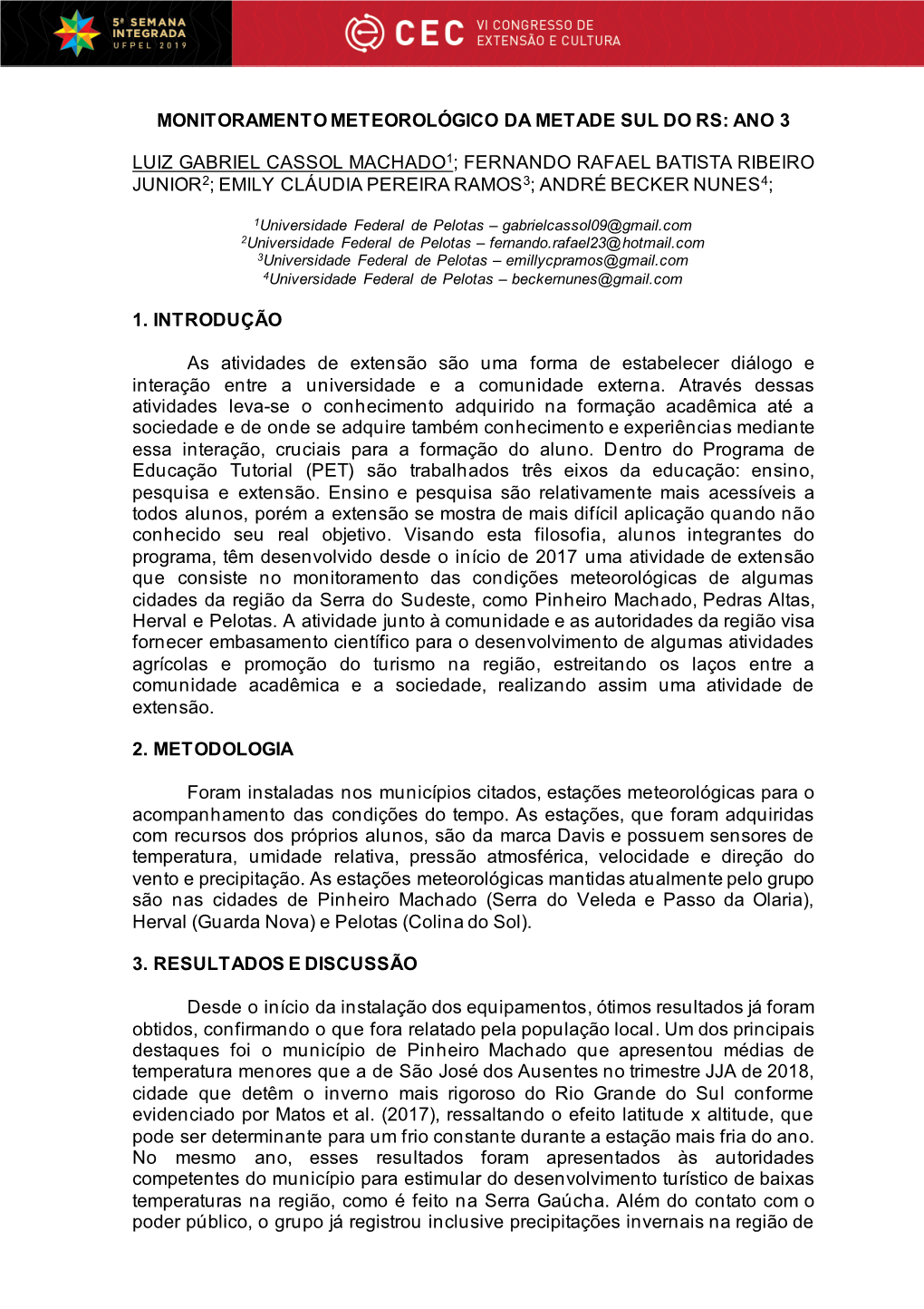 Monitoramento Meteorológico Da Metade Sul Do Rs: Ano 3