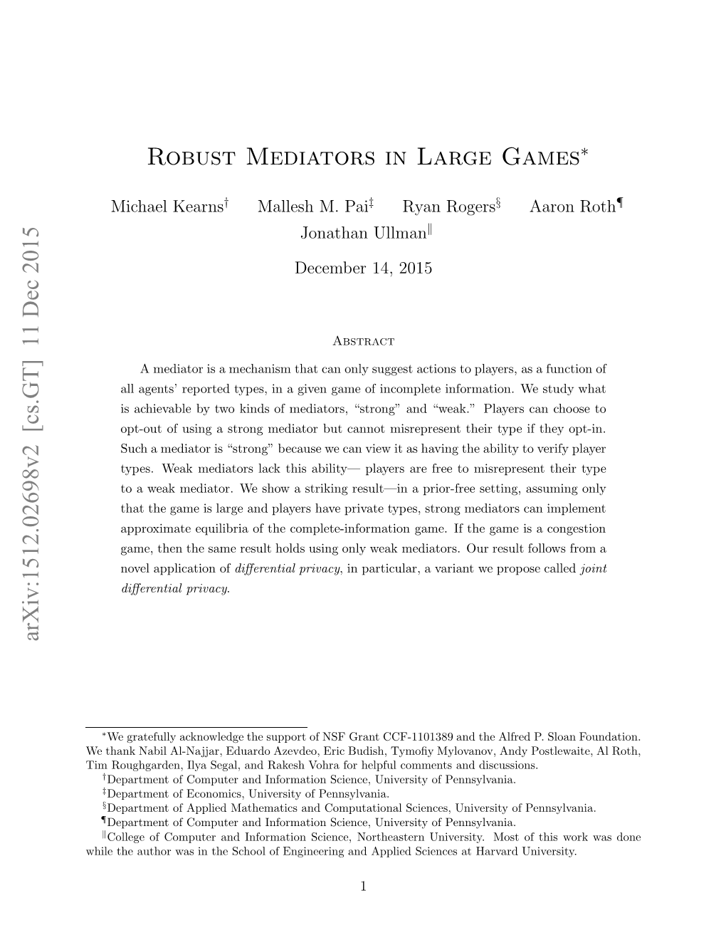 Robust Mediators in Large Games