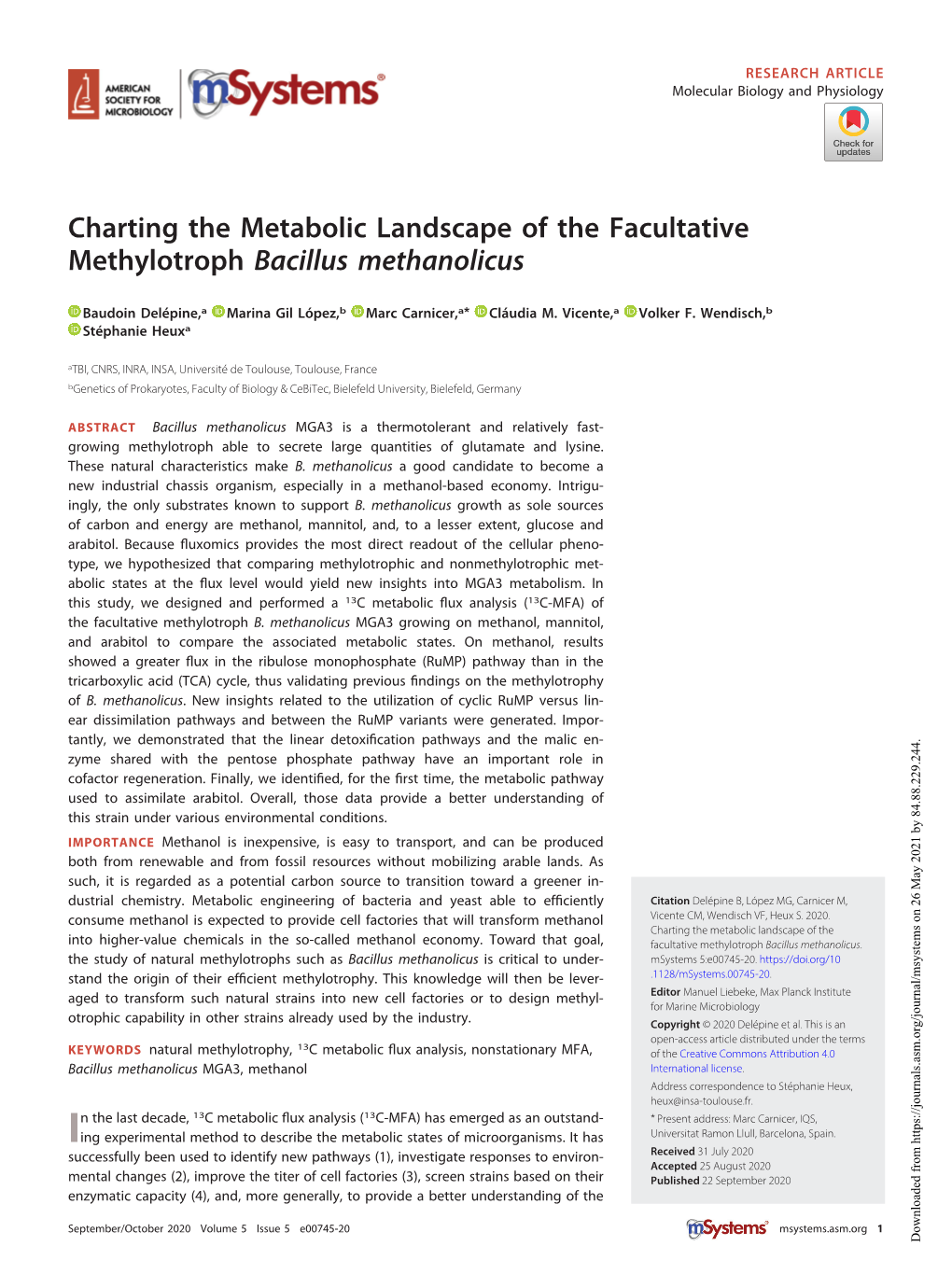 Charting the Metabolic Landscape of the Facultative Methylotroph Bacillus Methanolicus