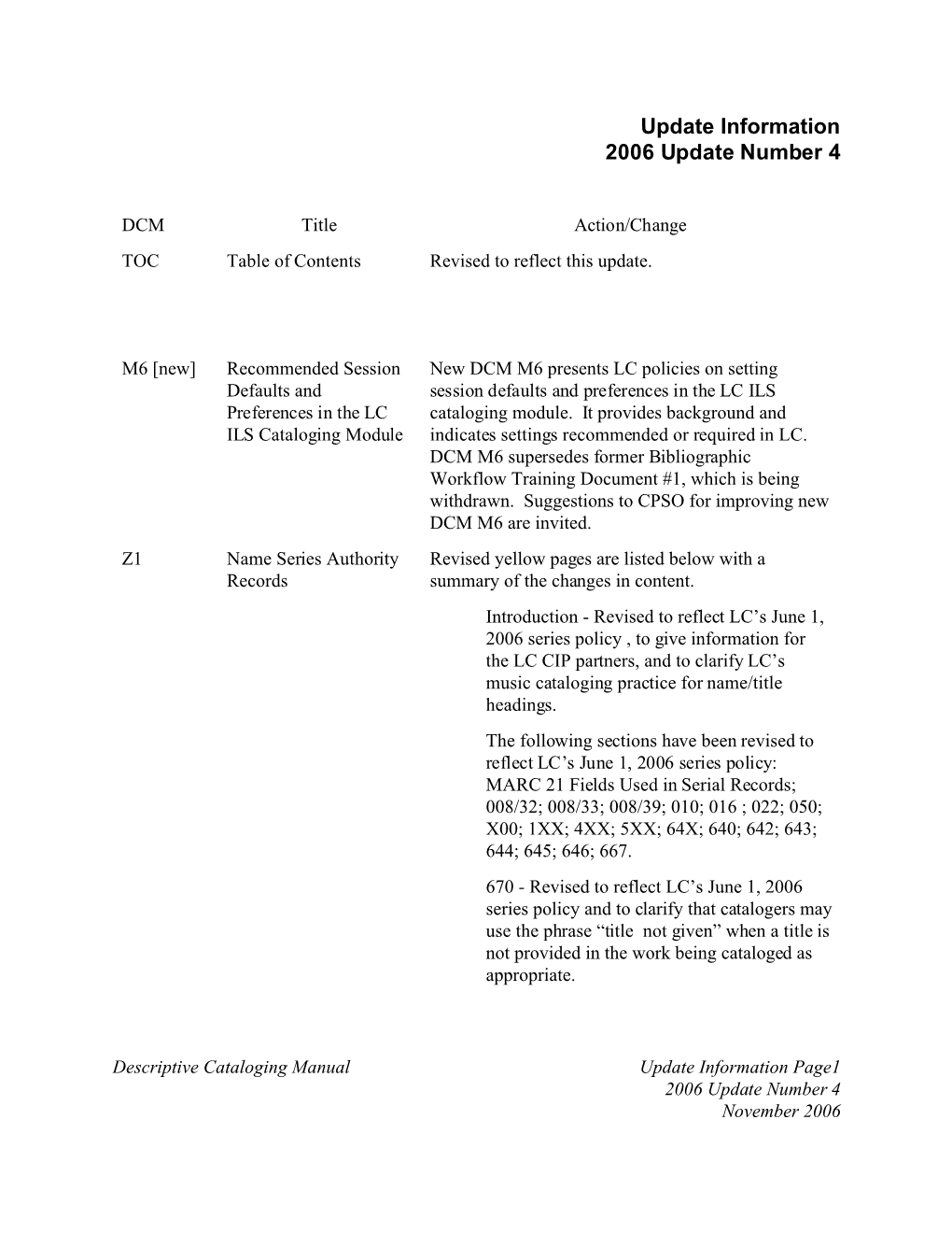 Descriptive Cataloging Manual 2006 Update 4