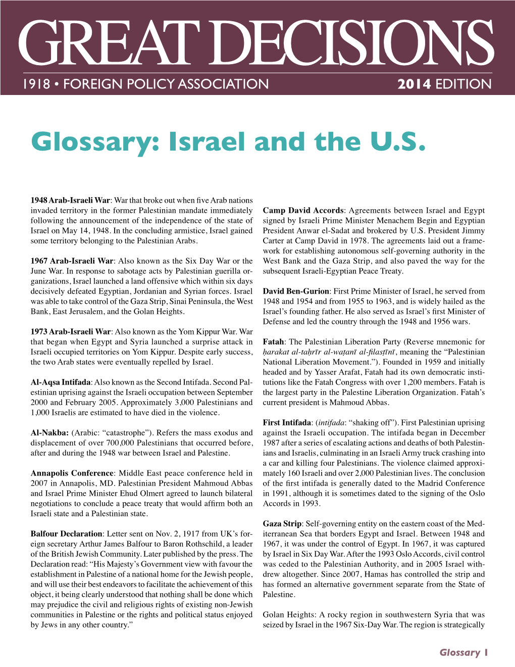 Glossary: Israel and the US