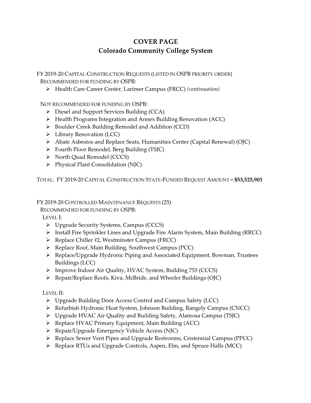 Colorado Community College System FY 2019-20