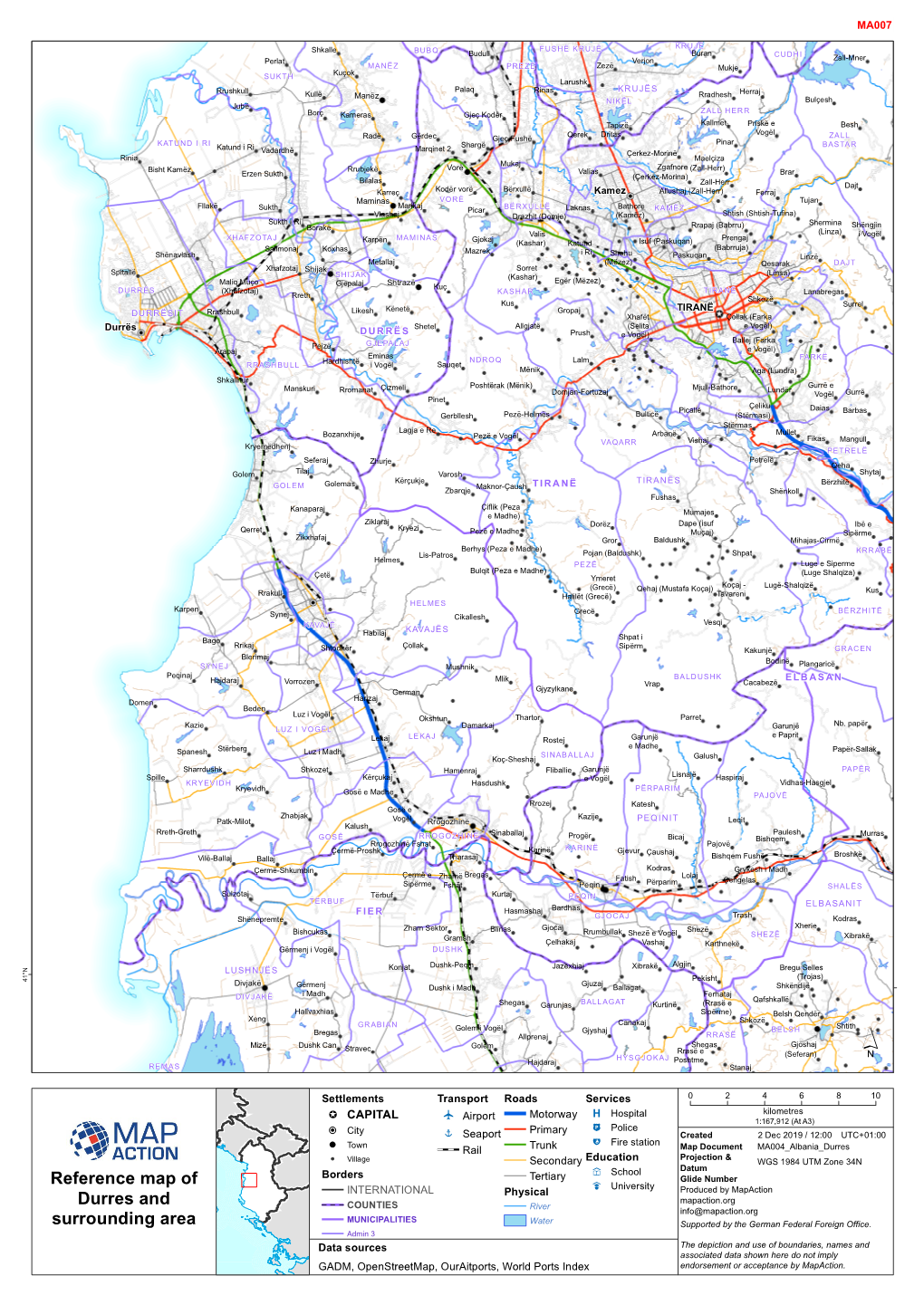 Reference Map of Durres and Surrounding Area