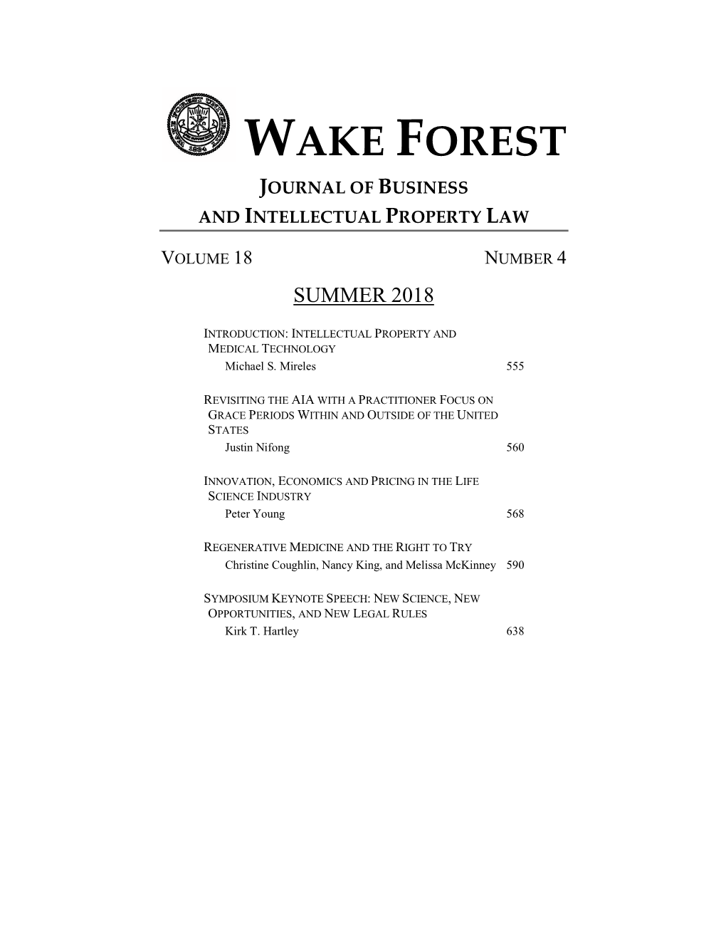 Wake Forest Journal of Business and Intellectual Property Law