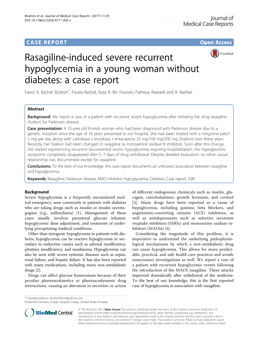 Rasagiline-Induced Severe Recurrent Hypoglycemia in a Young Woman Without Diabetes: a Case Report Fawzi A