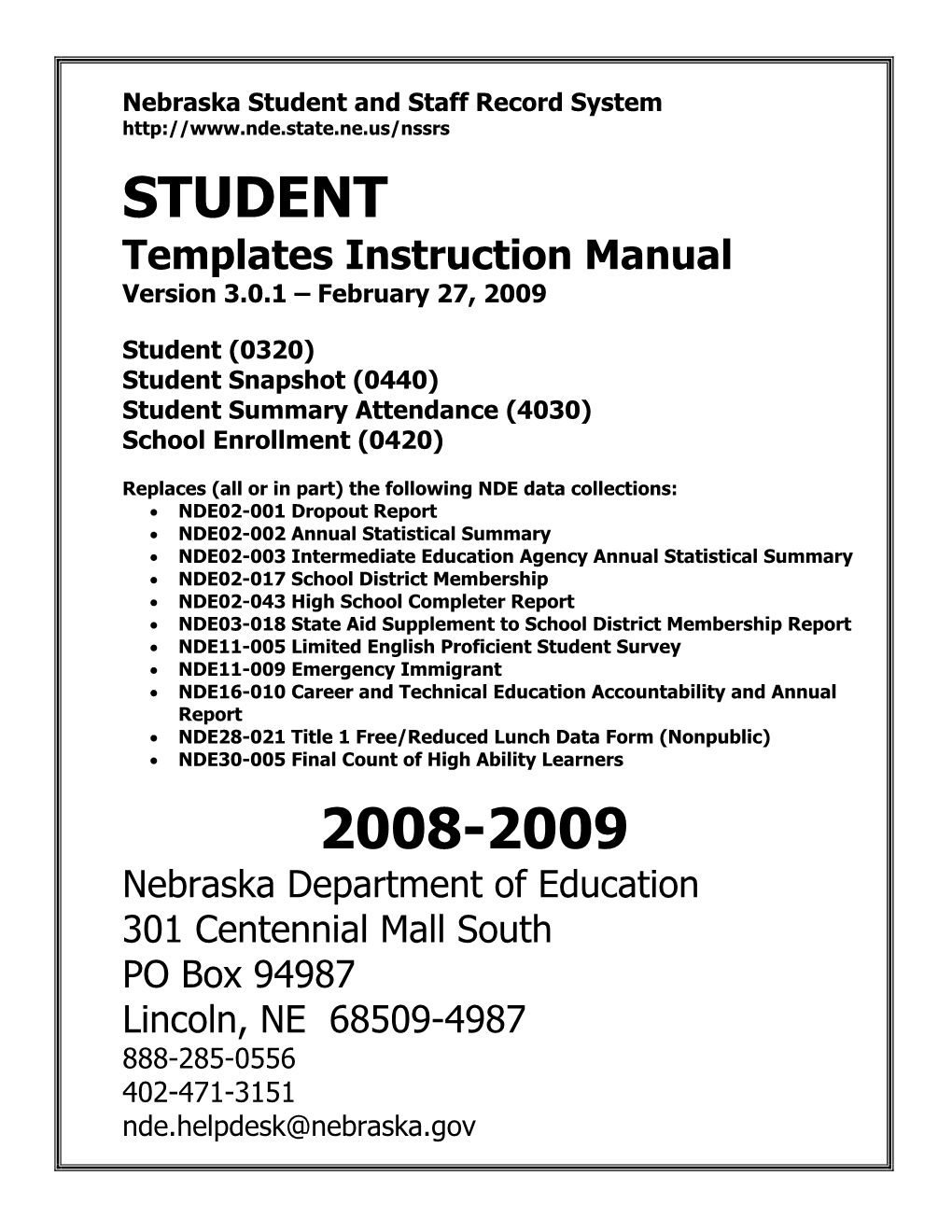 2008-2009 Student Templates Instruction Manual