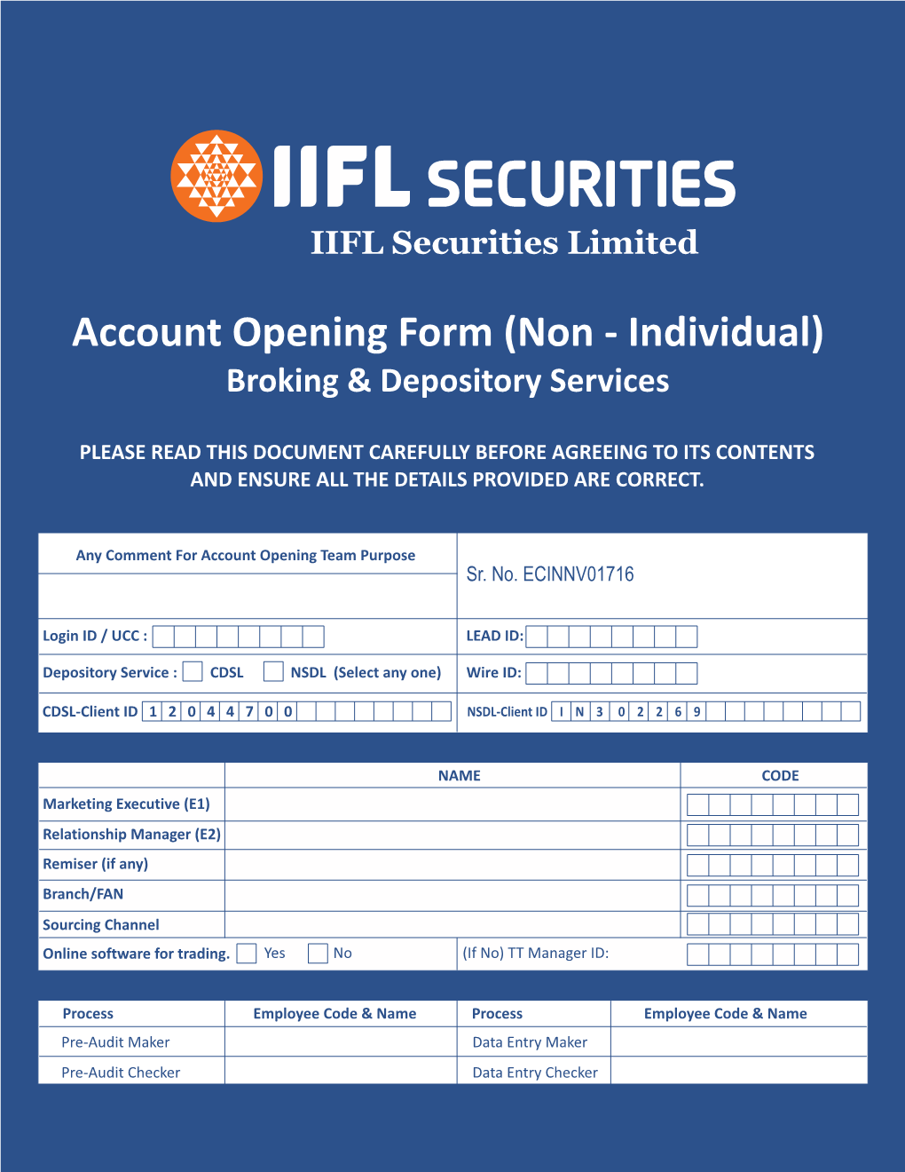 Account Opening Form (Non - Individual) Broking & Depository Services