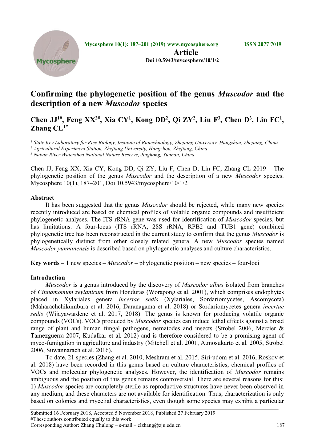 Confirming the Phylogenetic Position of the Genus Muscodor and the Description of a New Muscodor Species