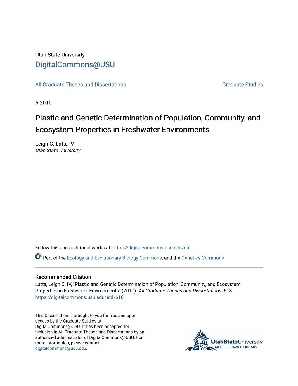 Plastic and Genetic Determination of Population, Community, and Ecosystem Properties in Freshwater Environments