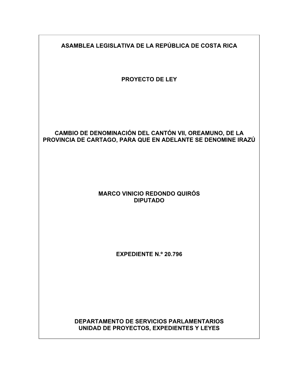 Asamblea Legislativa De La República De Costa Rica Proyecto De Ley ...