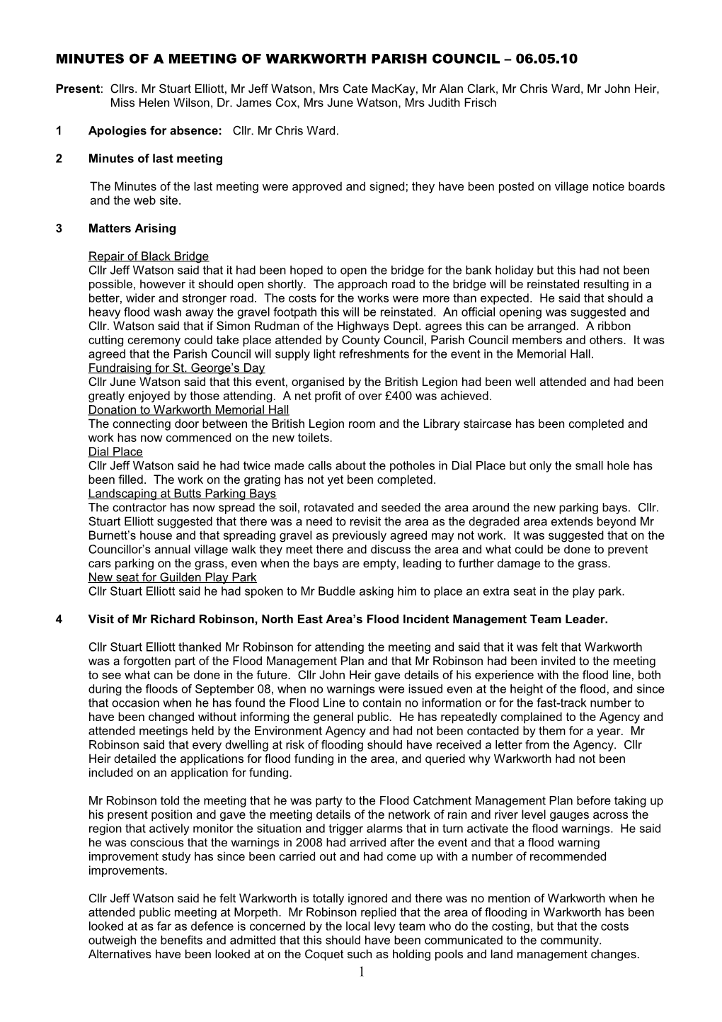 Minutes of a Meeting of Warkworth Parish Council 06