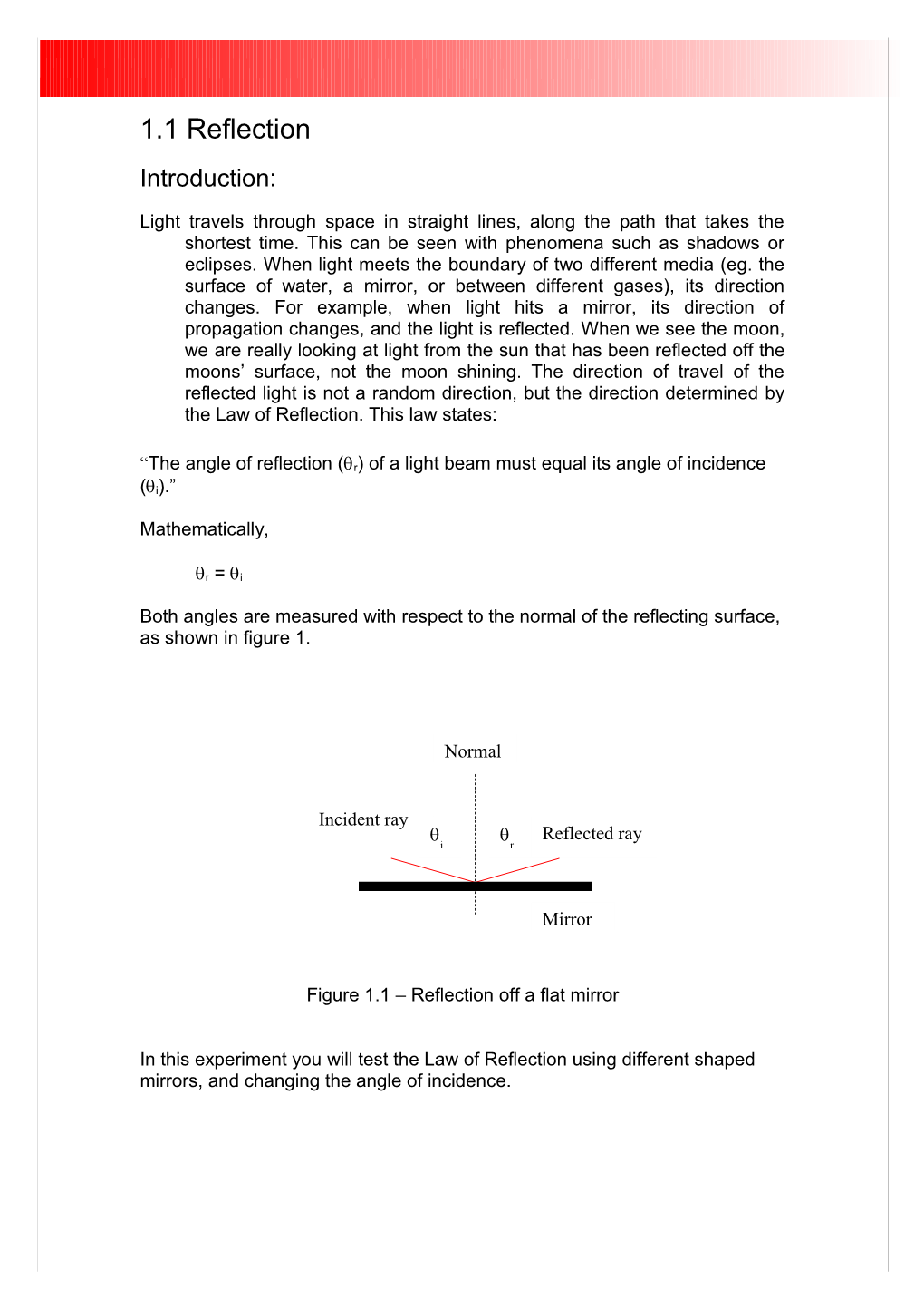 Figure 1.1 Reflection Off a Flat Mirror