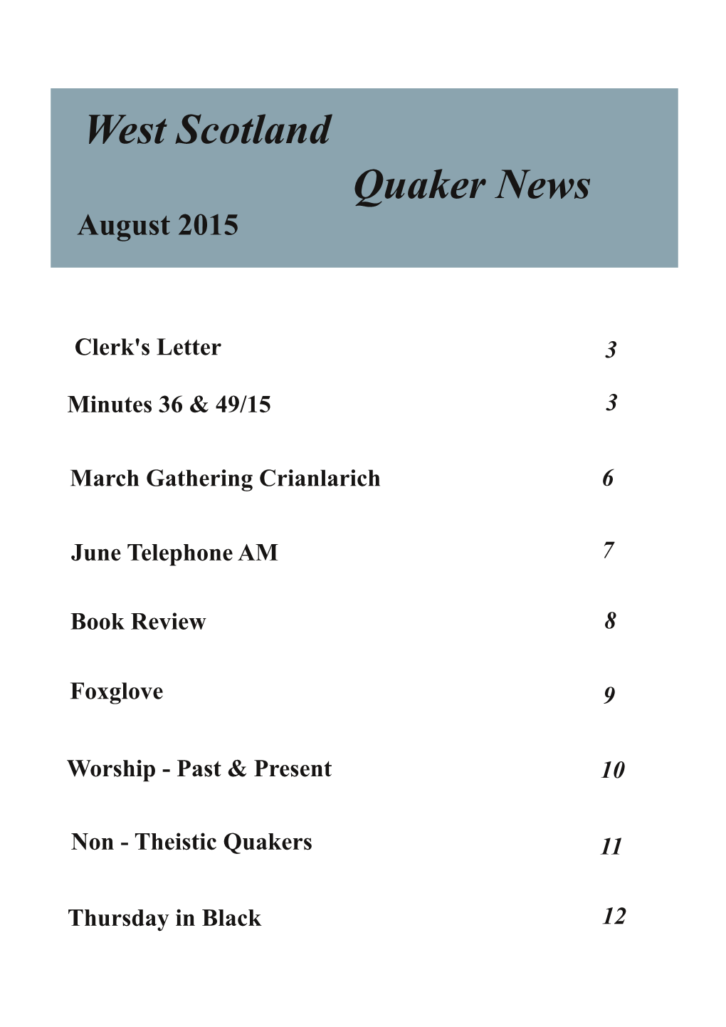 West Scotland Quaker News August 2015