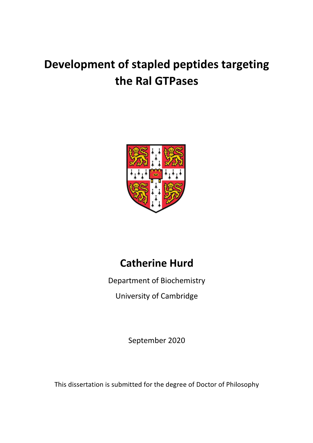 Development of Stapled Peptides Targeting the Ral Gtpases