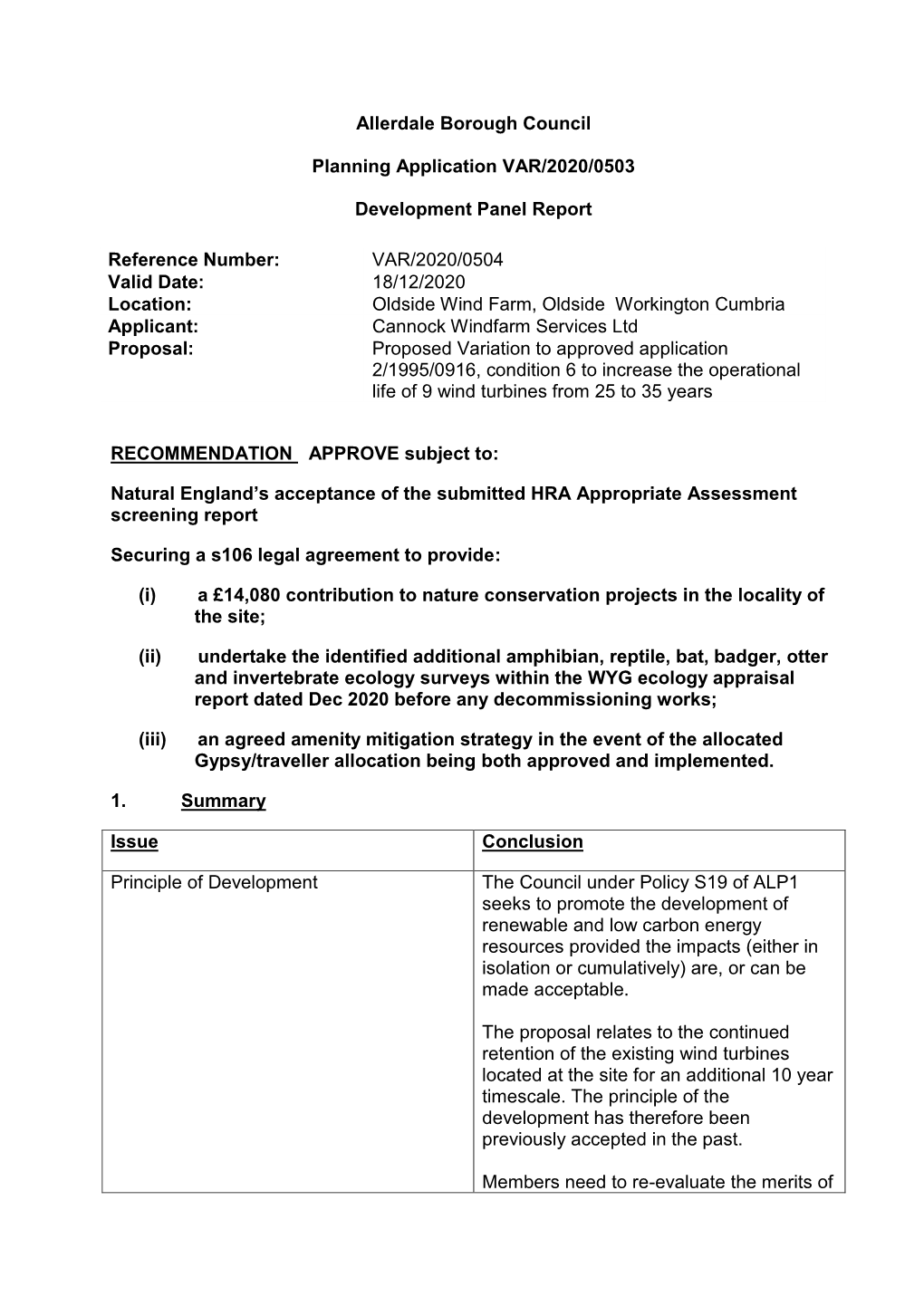 Development Panel Report