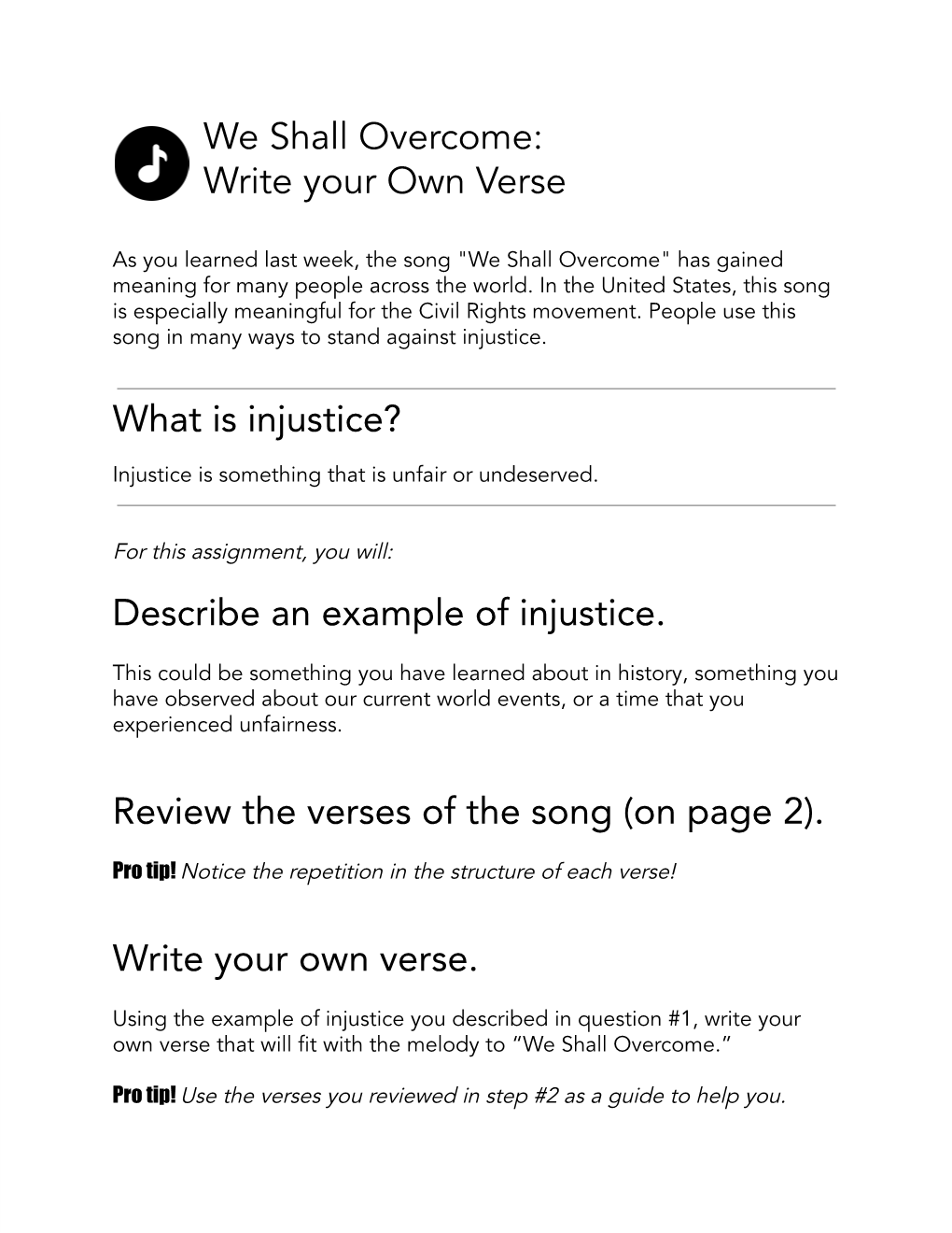 We Shall Overcome: Write Your Own Verse