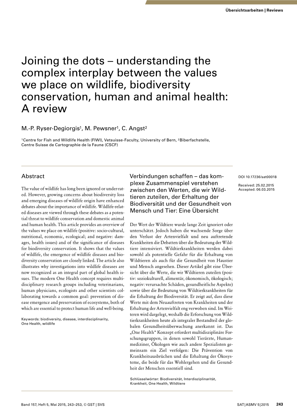 Understanding the Complex Interplay Between the Values We Place on Wildlife, Biodiversity Conservation, Human and Animal Health: a Review