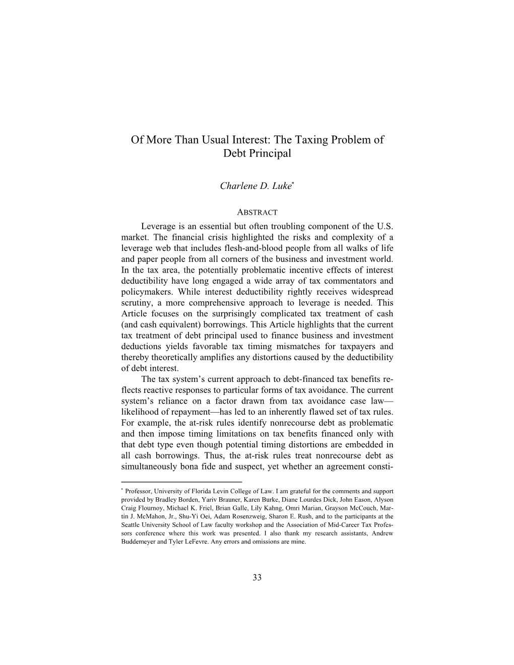 Of More Than Usual Interest: the Taxing Problem of Debt Principal