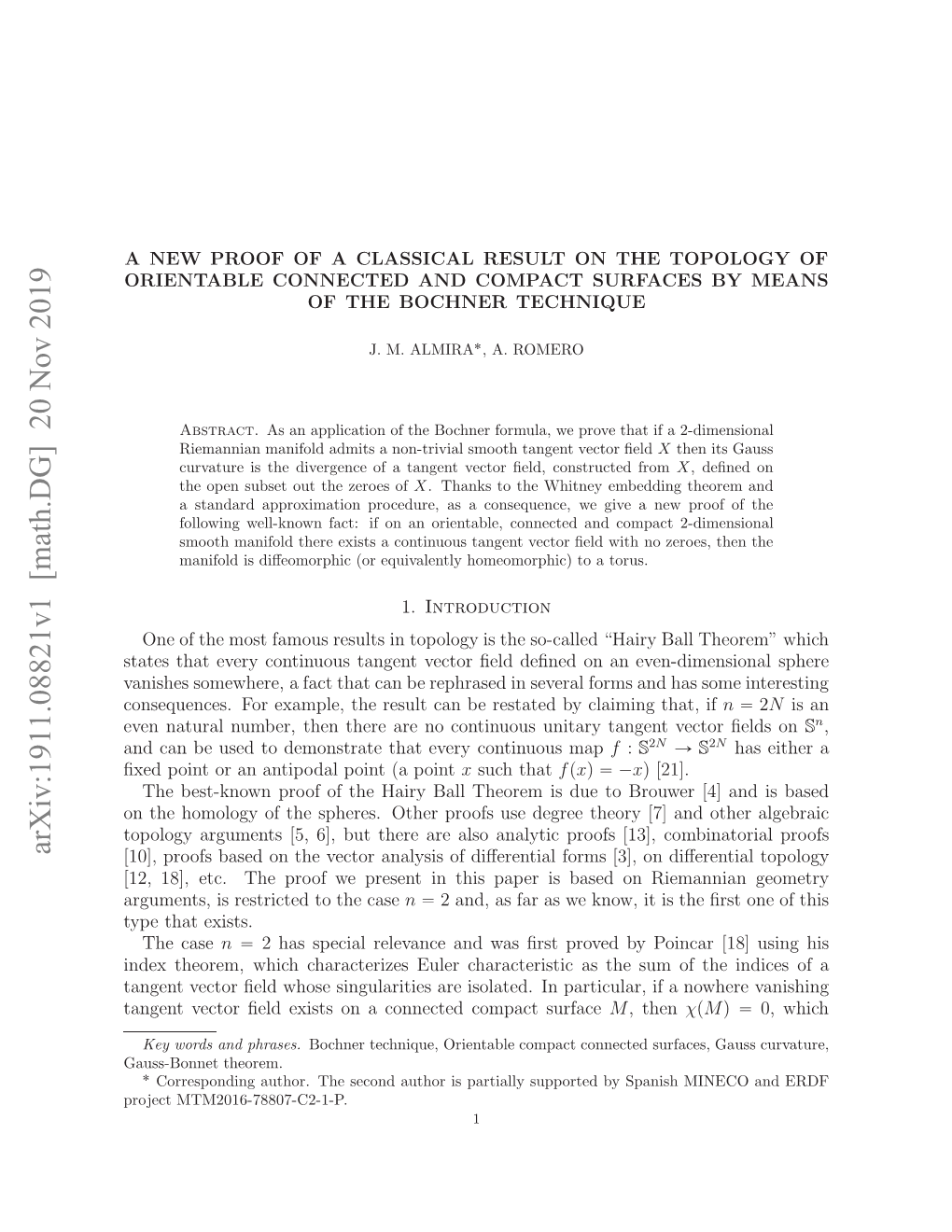 A New Proof of a Classical Result on the Topology of Orientable Connected