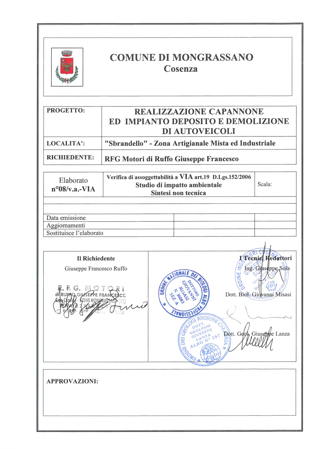 SIA Sintesi Non Tecnica Mongrassano