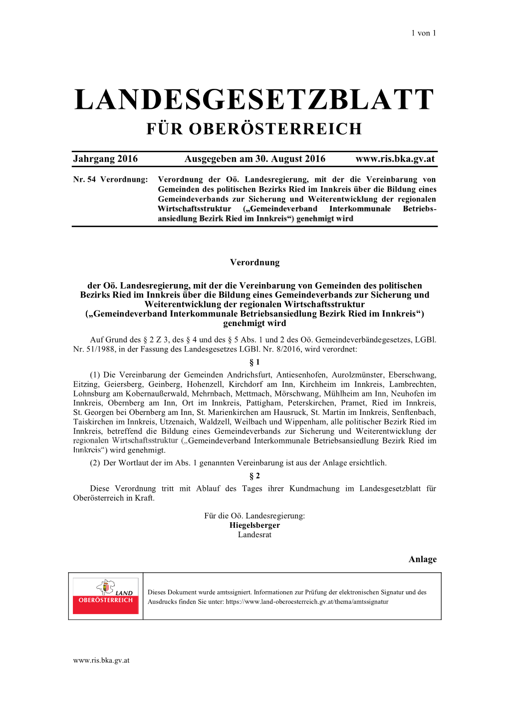 Landesgesetzblatt F�R Ober�Sterreich