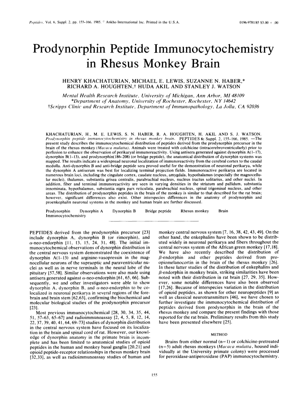 Prodynorphin Peptide Immunocytochemistry in Rhesus Monkey Brain