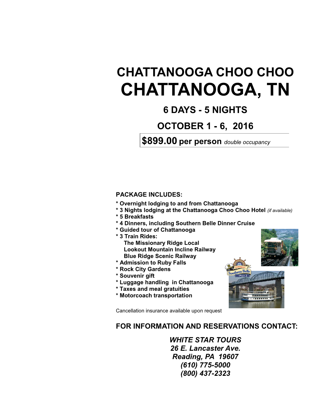 Chattanooga, Tn 6 Days - 5 Nights