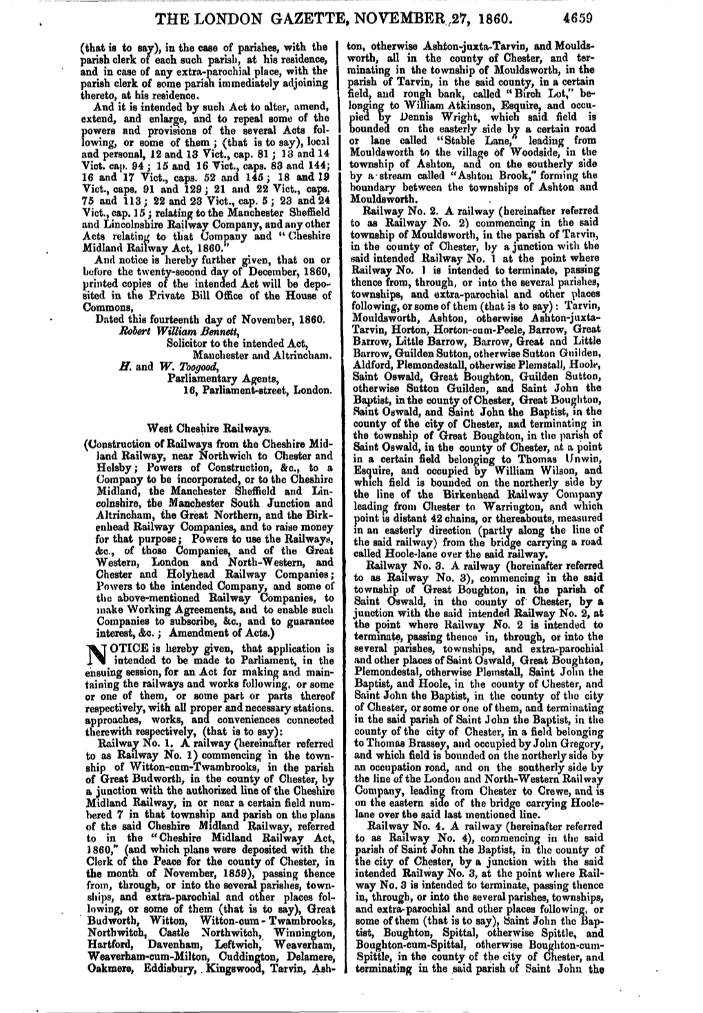 The London Gazette, November ,27, 1860. 4659