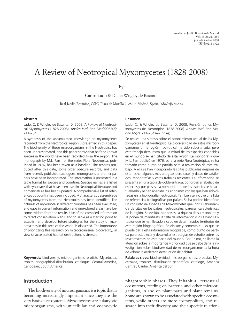 A Review of Neotropical Myxomycetes (1828-2008)