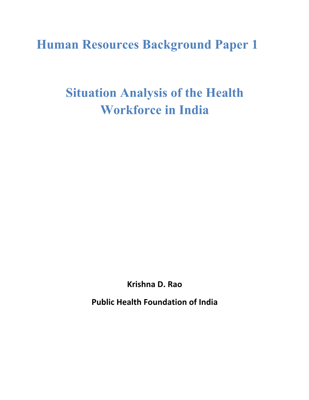 Human Resources Background Paper 1 Situation Analysis of the Health