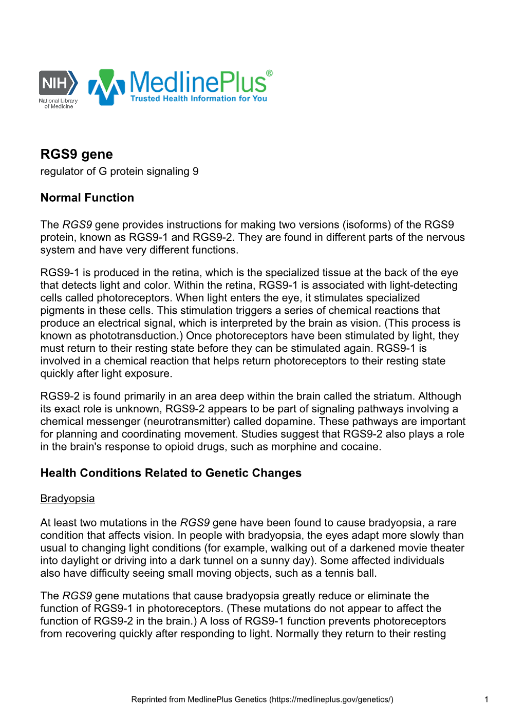 RGS9 Gene Regulator of G Protein Signaling 9