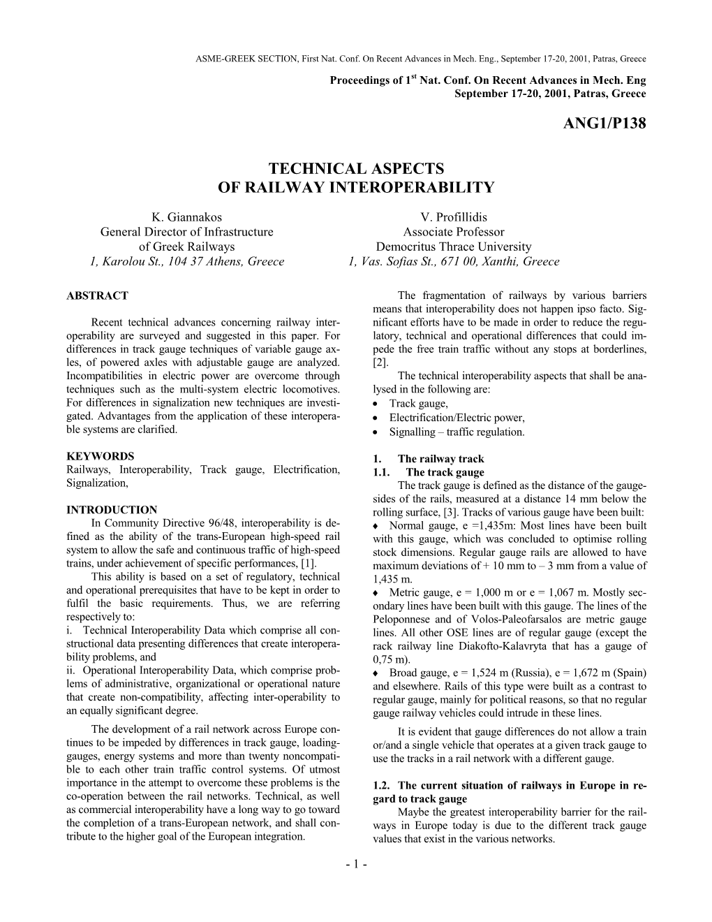 Ang1/P138 Technical Aspects of Railway Interoperability