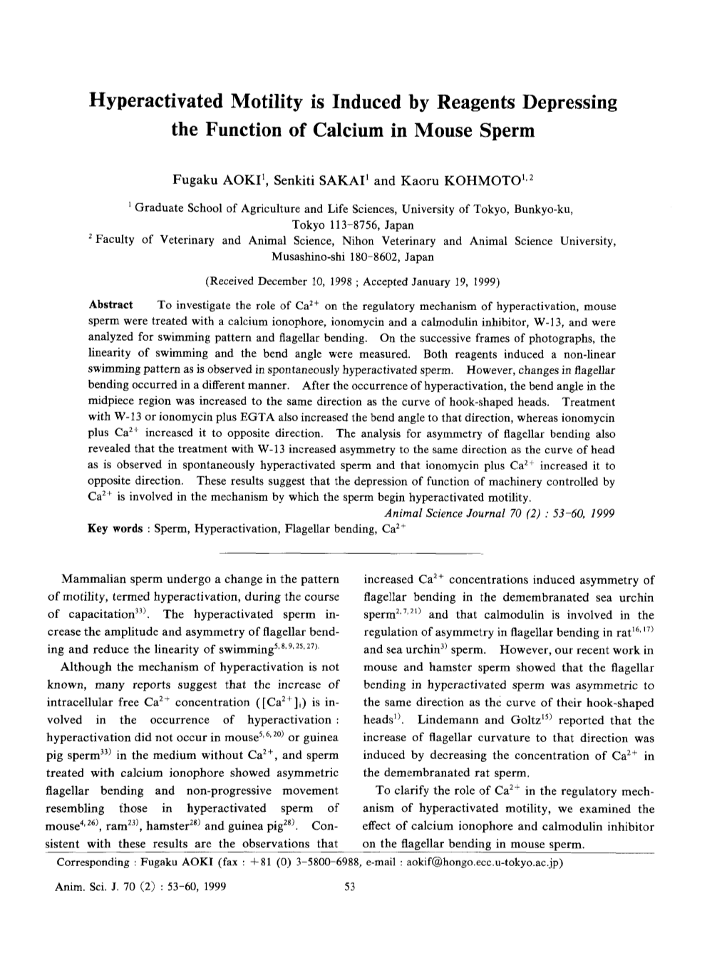 Hyperactivated Motility Is Induced by Reagents Depressing the Function of Calcium in Mouse Sperm