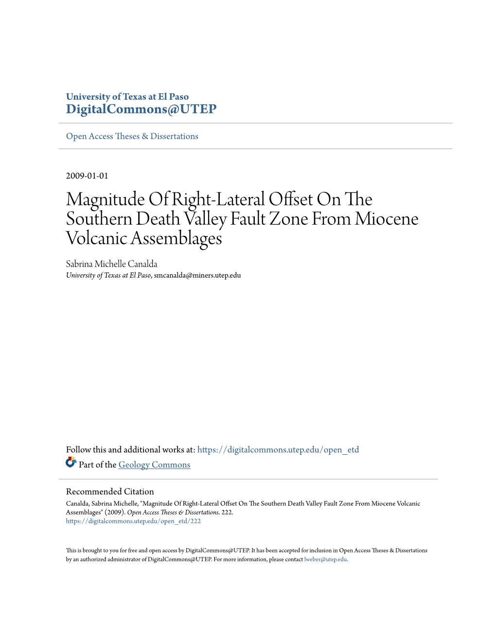 Magnitude of Right-Lateral Offset on the Southern Death Valley Fault