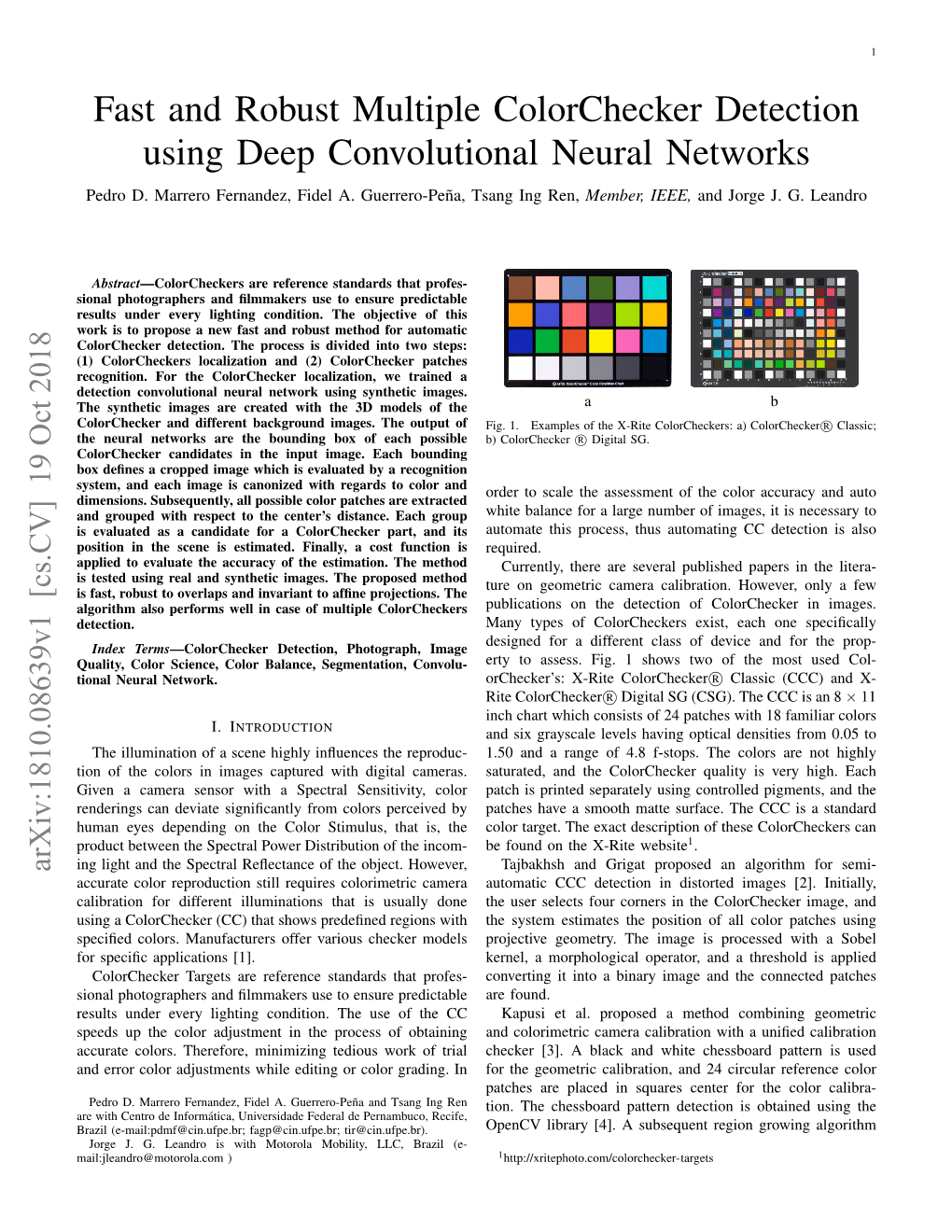 Fast and Robust Multiple Colorchecker Detection Using Deep Convolutional Neural Networks Pedro D