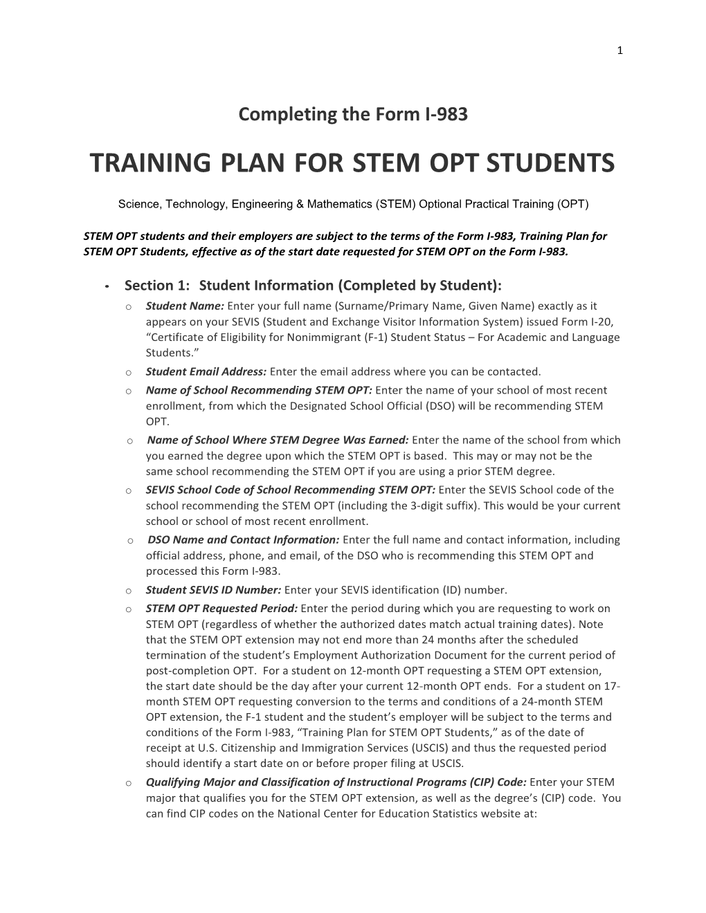 Training Plan for Stem Opt Students