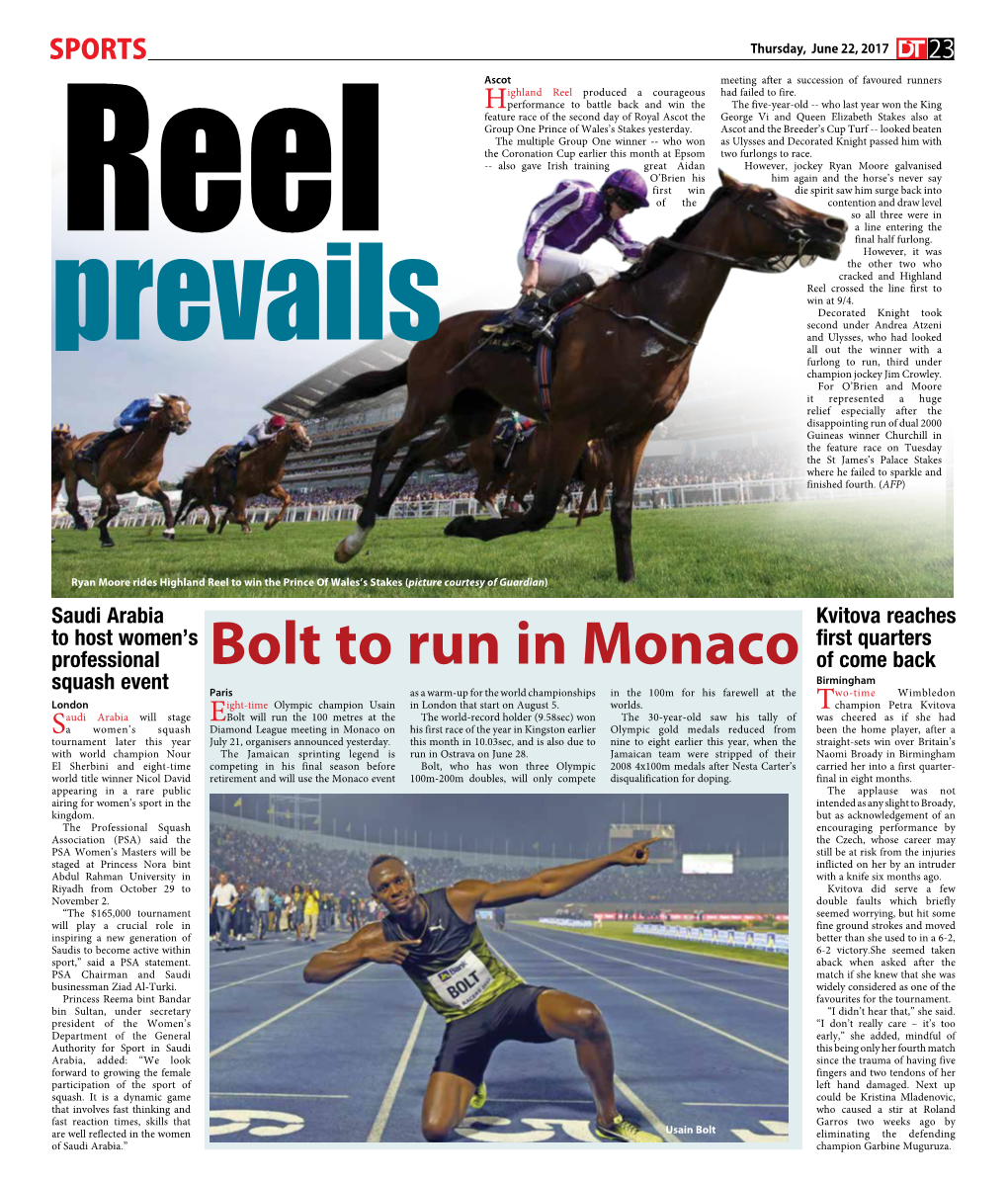 Bolt to Run in Monaco