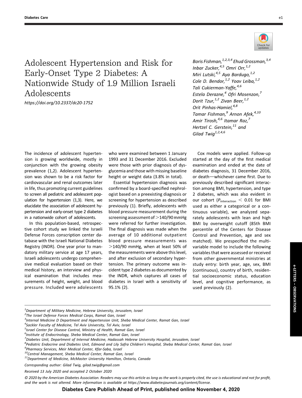 Adolescent Hypertension and Risk for Early-Onset Type 2