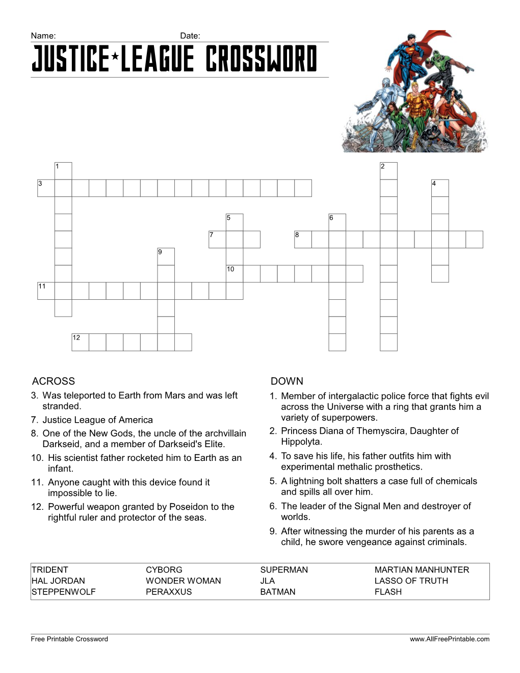 Justice League Crossword