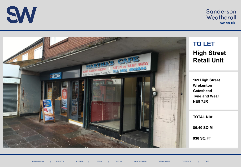 TO LET High Street Retail Unit