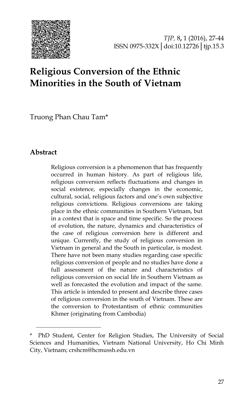Religious Conversion of the Ethnic Minorities in the South of Vietnam