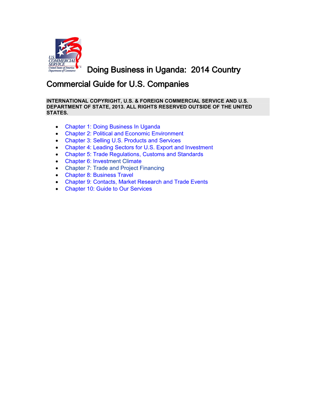 Doing Business in Uganda: 2014 Country Commercial Guide for U.S
