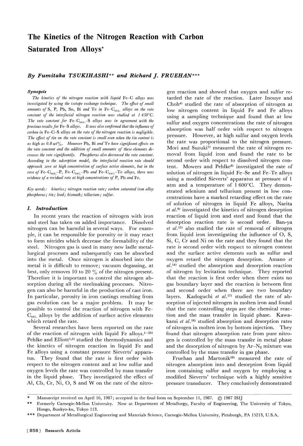 The Kinetics of the Nitrogen Reaction Saturated Iron Alloys* with Carbon