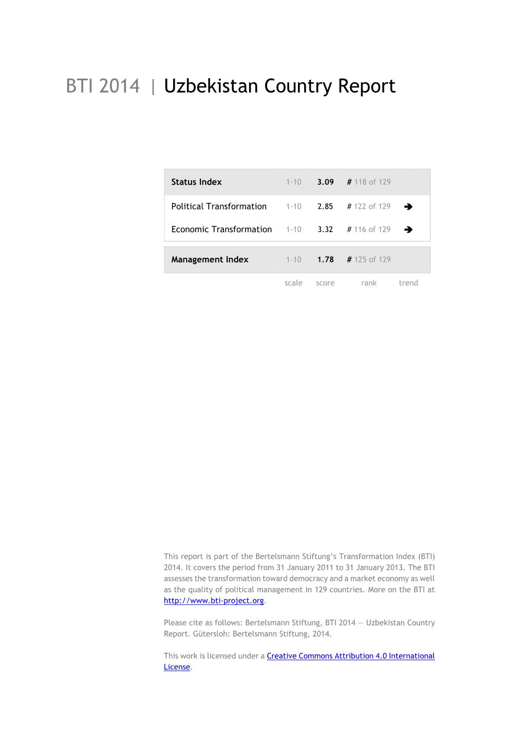 Uzbekistan Country Report BTI 2014