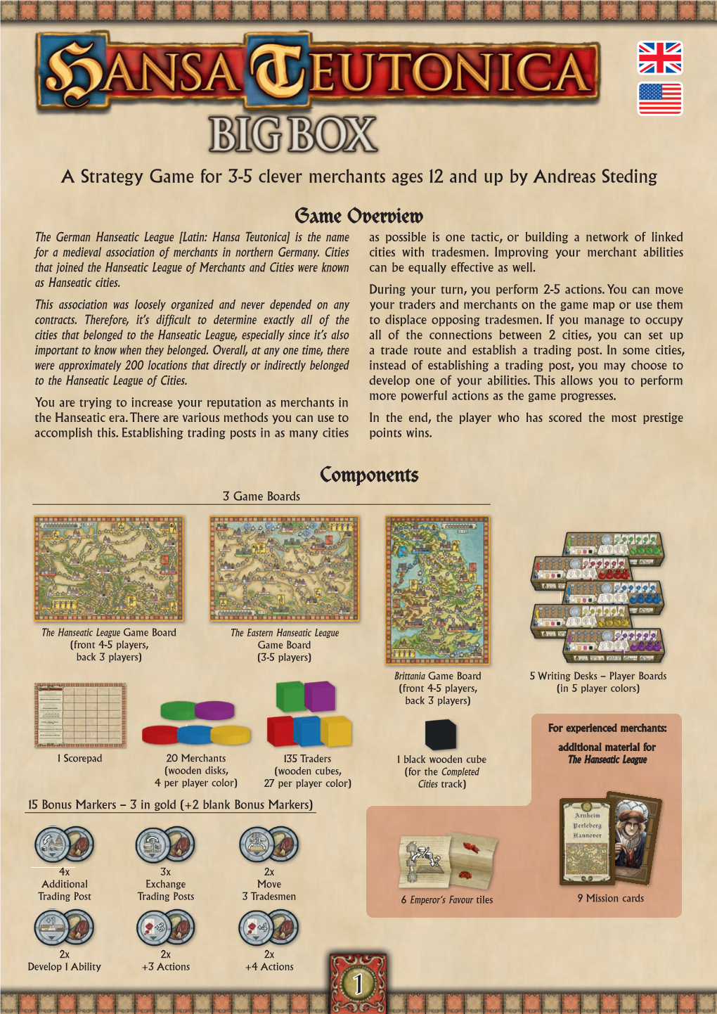 A Strategy Game for 3-5 Clever Merchants Ages 12 and up By